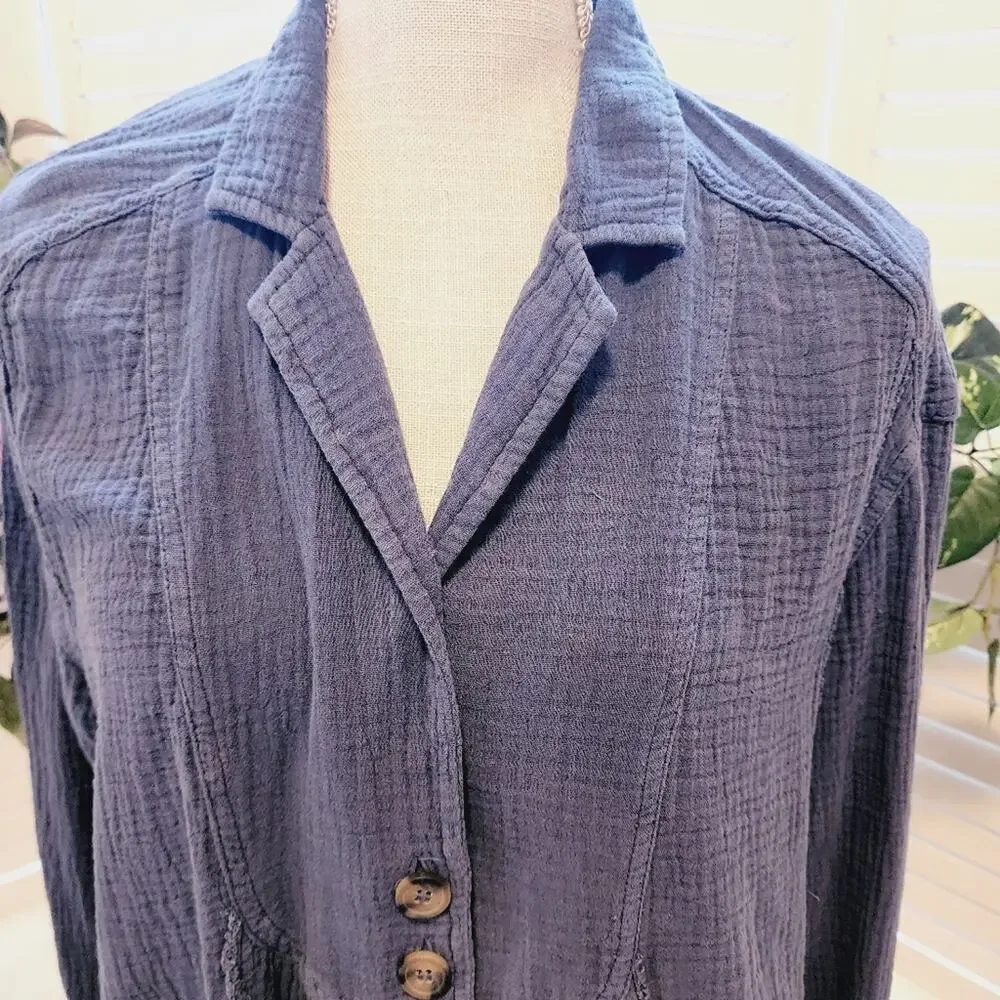 FREE PEOPLE XS ALL ABOUT THE FEELS BLUE BUTTON DOWN TUNIC SIZE XS